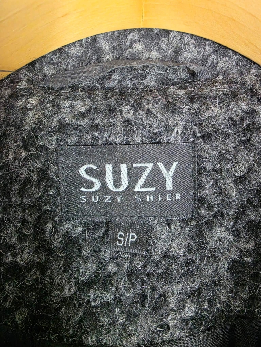 Suzy Wool-Blend Bouclé Long Coat - Charcoal Gray - Picture 3 of 9